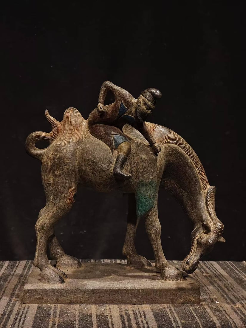 A Rare Limestone Painted Color Figure Ornament: A Rare Limestone Painted Color Figure Ornament,Tang Dynasty, China,Size:12.2inx11.8inx5.1in 青石彩绘人物摆件,中国唐代