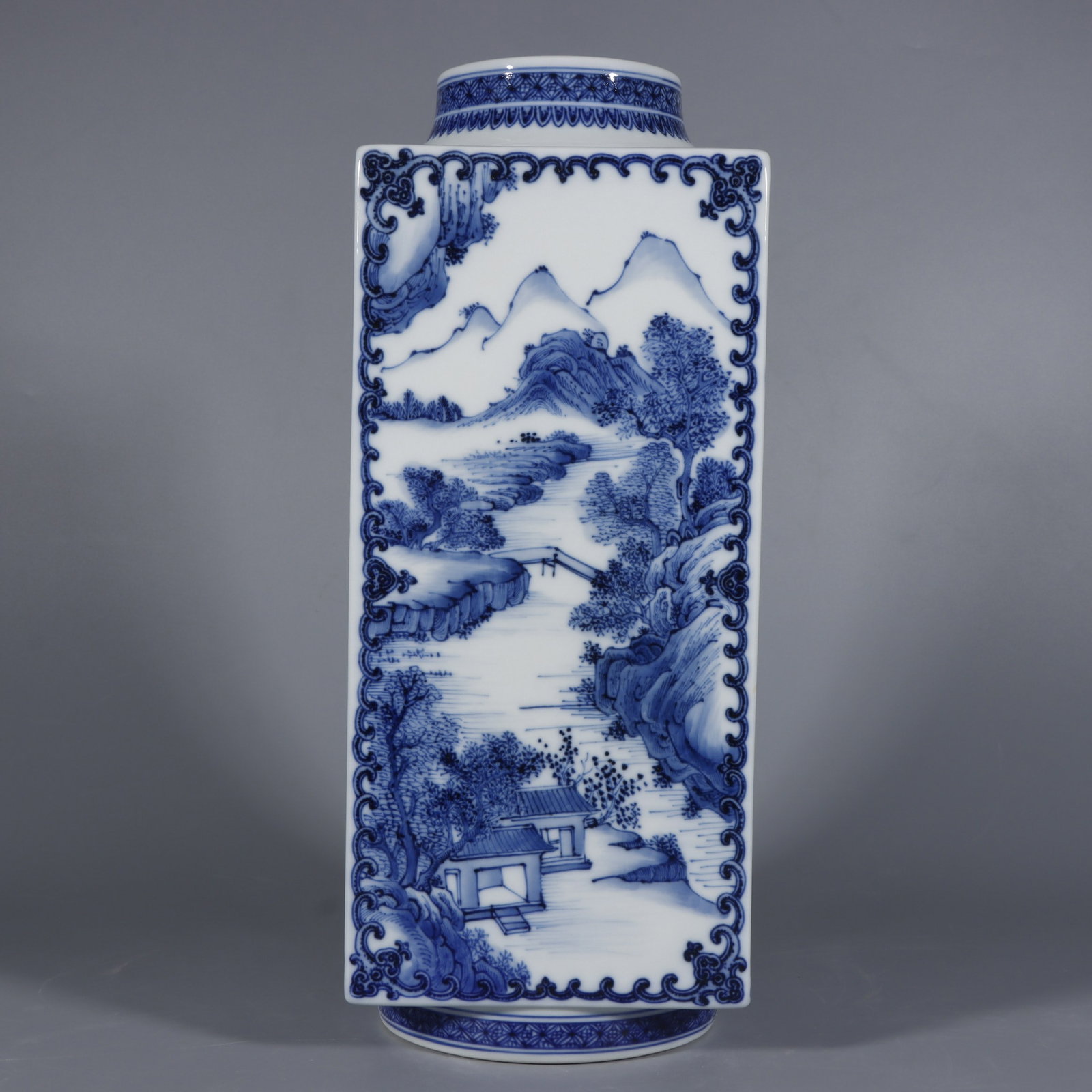 An Exquisite Blue and White Landscape and Figure Pattern Vase (1 of 9)