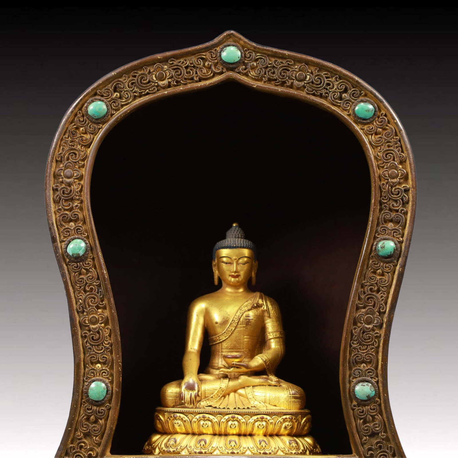 A Solemn Gilt Bronze Statue of Amitayus, Inlaid Gems, With Inscription - 2
