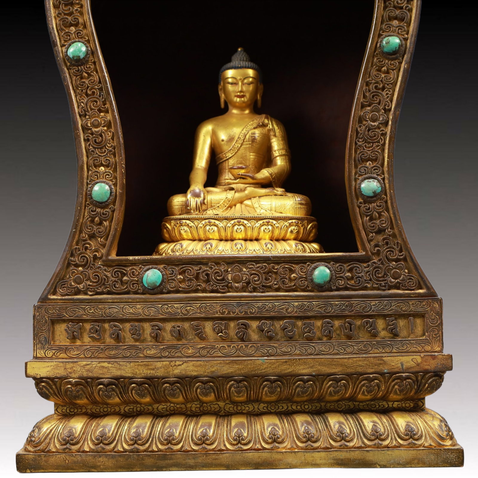 A Solemn Gilt Bronze Statue of Amitayus, Inlaid Gems, With Inscription - 3