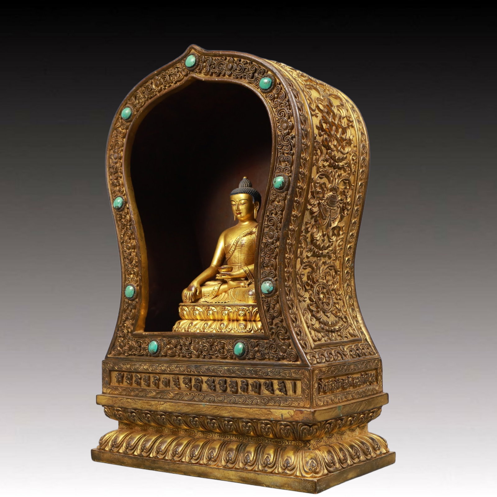 A Solemn Gilt Bronze Statue of Amitayus, Inlaid Gems, With Inscription - 4