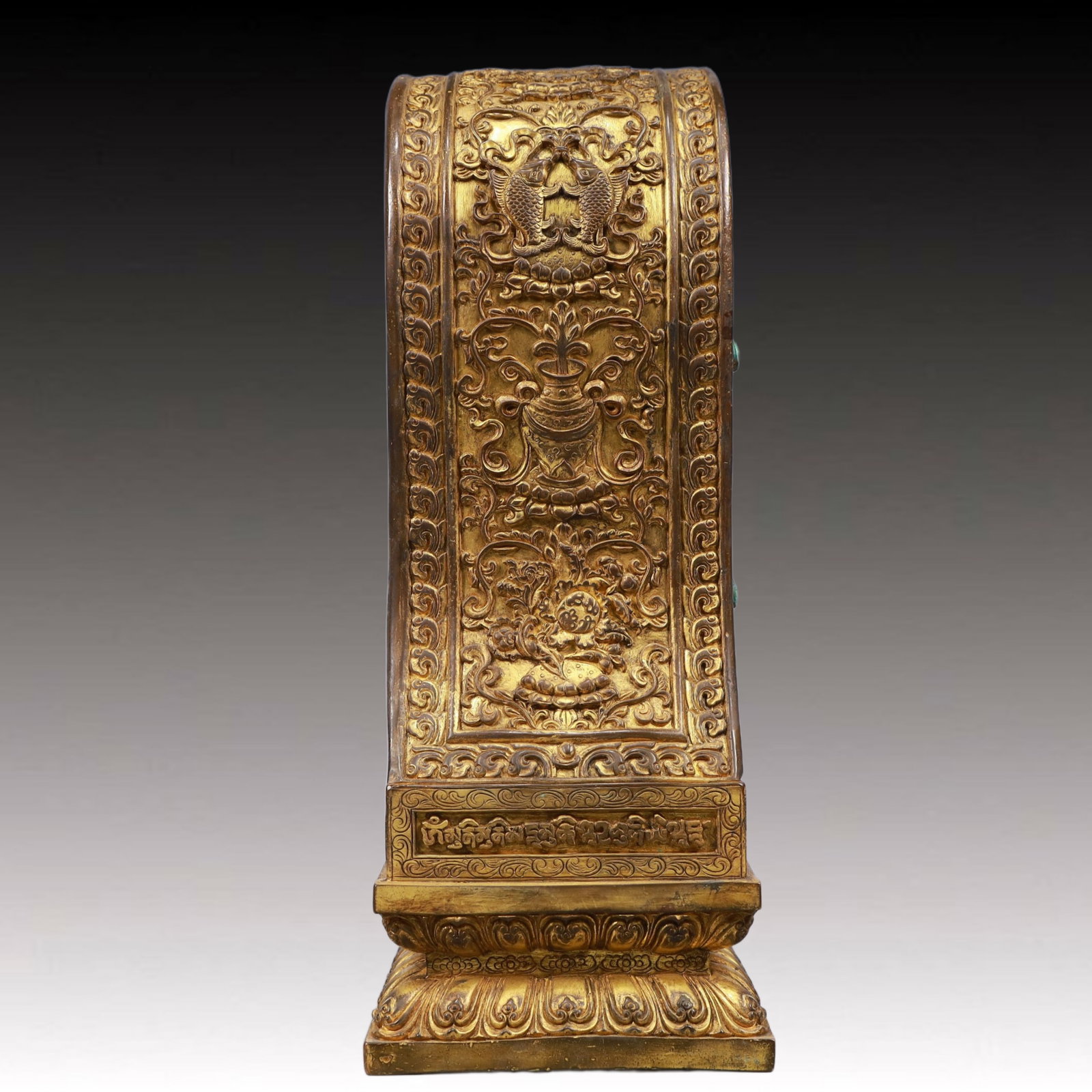 A Solemn Gilt Bronze Statue of Amitayus, Inlaid Gems, With Inscription - 7