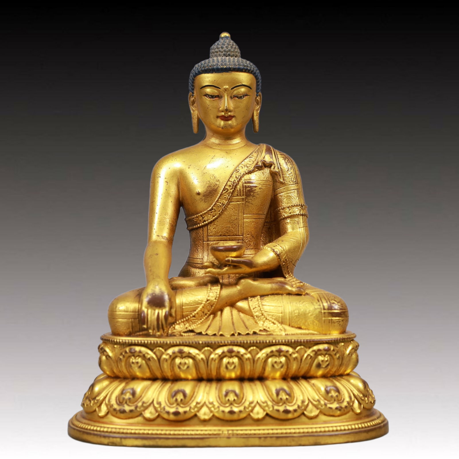 A Solemn Gilt Bronze Statue of Amitayus, Inlaid Gems, With Inscription - 8
