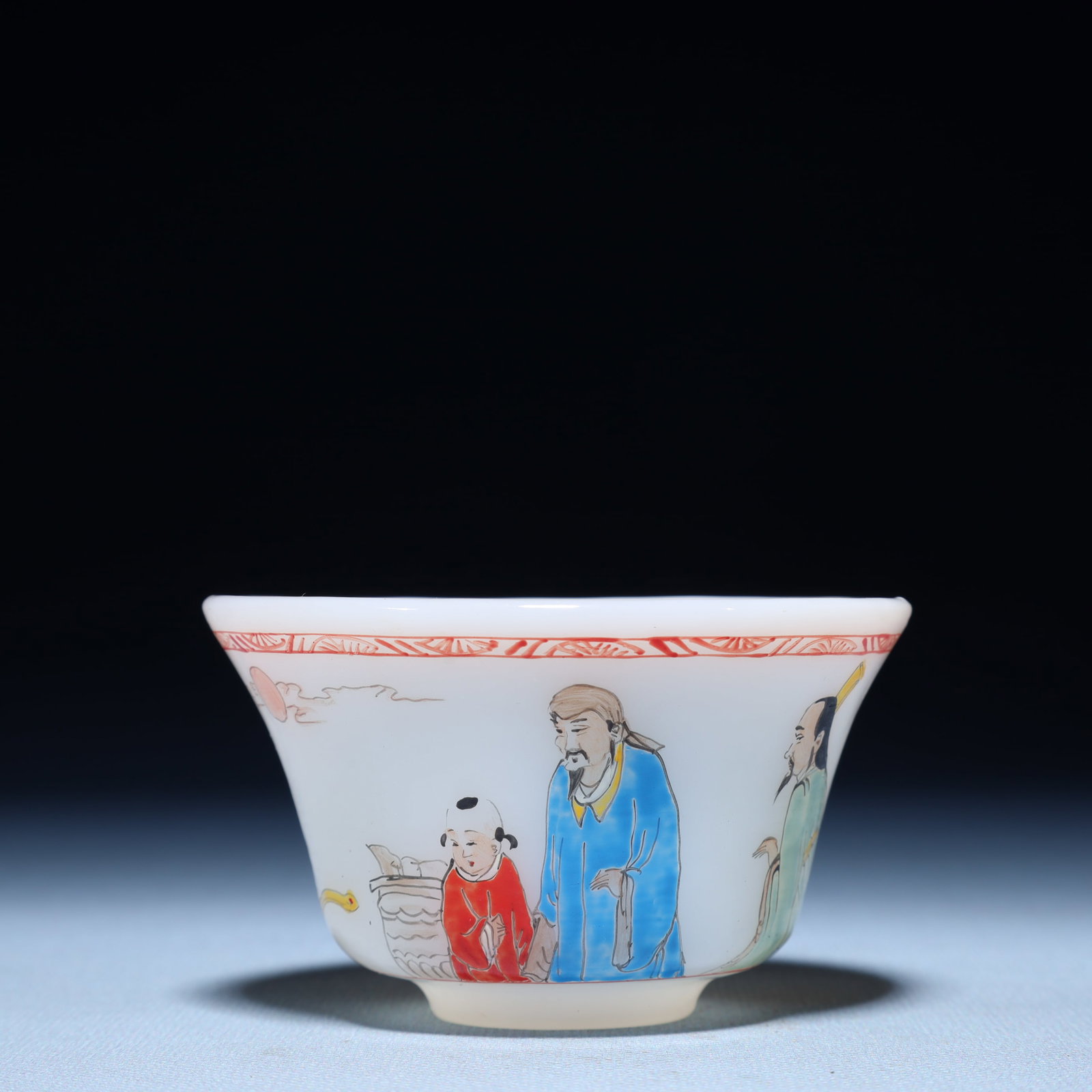 An Exquisite Glass Character and Story Pattern Bowl: An Exquisite Glass Character and Story Pattern Bowl,Qing Dynasty,China,Qianlong Four-character Mark,Size:3.3inx2in,Weight:152g 琉璃人物故事纹碗,中
