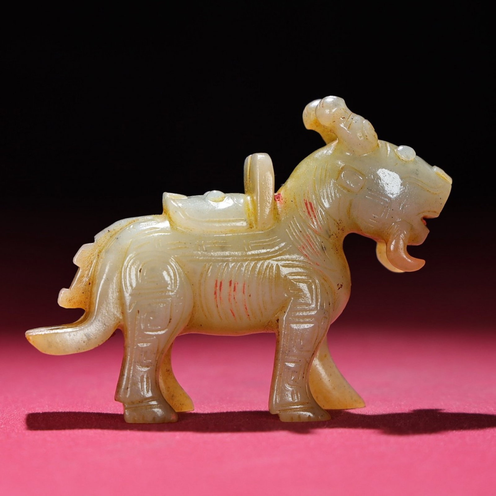 White Jade Auspicious Beast Ornament: White Jade Auspicious Beast Ornament,Qing Dynasty,China,Size:3.3inx0.7inx2.3in,Weight:85g 白玉瑞兽摆件,中国清代
