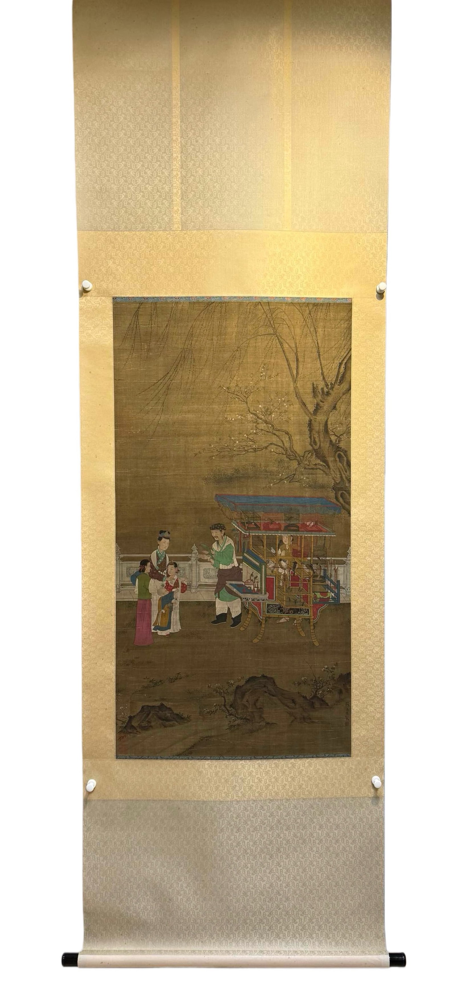 A Chinese Vertical Scroll Ink Painting of Character and Story on Silk: A Chinese Vertical Scroll Ink Painting of Character and Story on Silk,Su Hanchen,Size:26.4inx50.4in 一幅中国水墨绢本人物故事