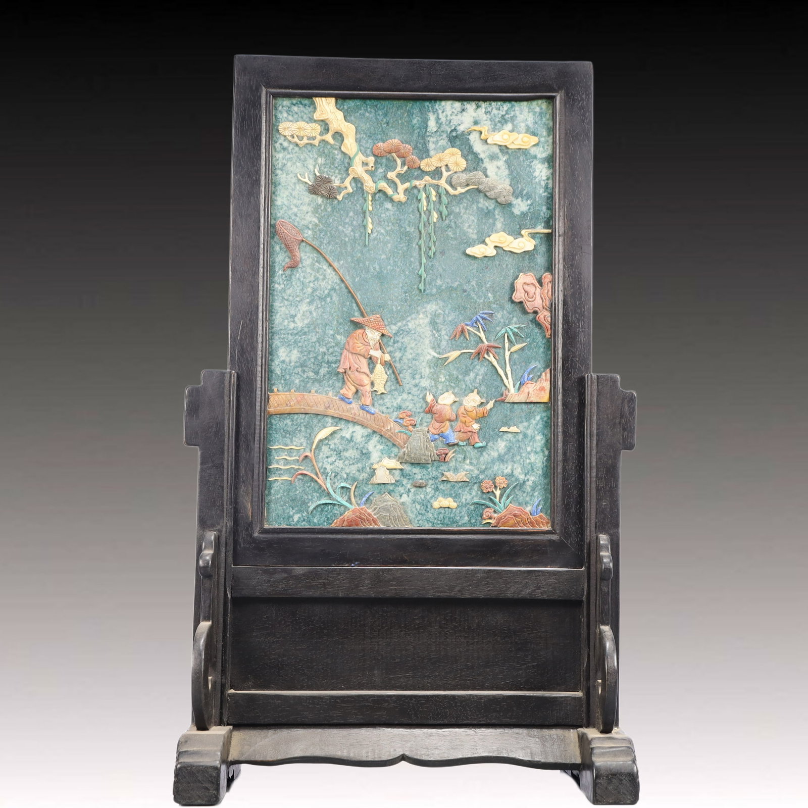A Rare Zitanwood Inlaid Gems Figure Pattern Table Screen (1 of 13)