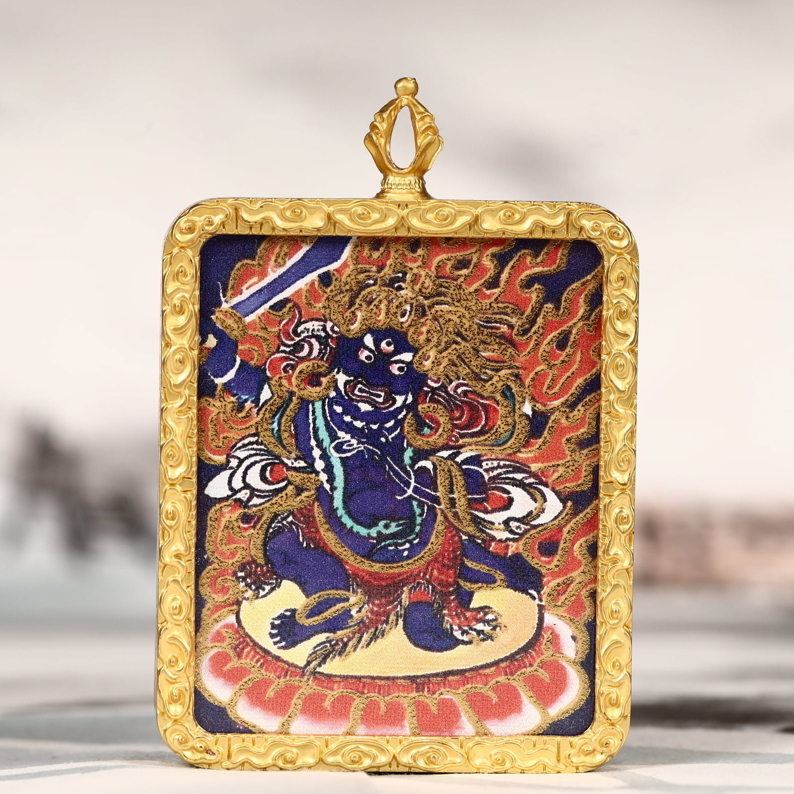 An Exquisite Painted Color Statue of Mammon Tangka: An Exquisite Painted Color Statue of Mammon Tangka,Size:2inx2.8in 彩绘财神像唐卡