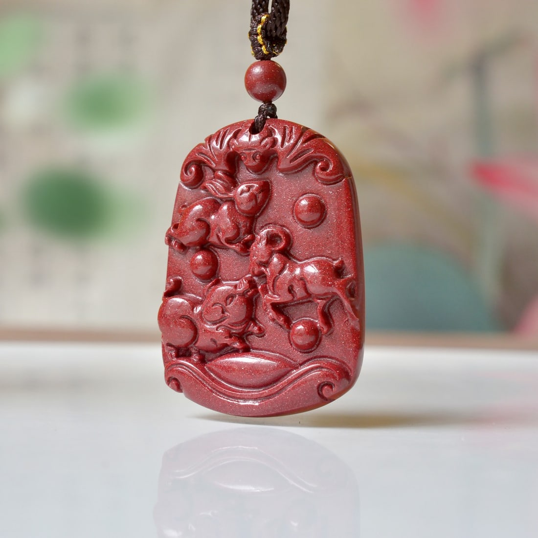 An Exquisite Cinnabar Animal Pattern Pendant - 2