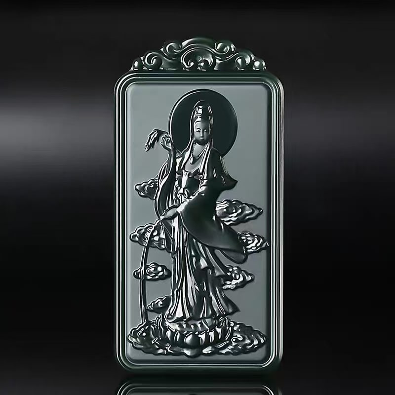 An Exquisite Cyan jade Statue of Avalokitesvara Pendant: An Exquisite Cyan jade Statue of Avalokitesvara Pendant 青玉观音像挂件