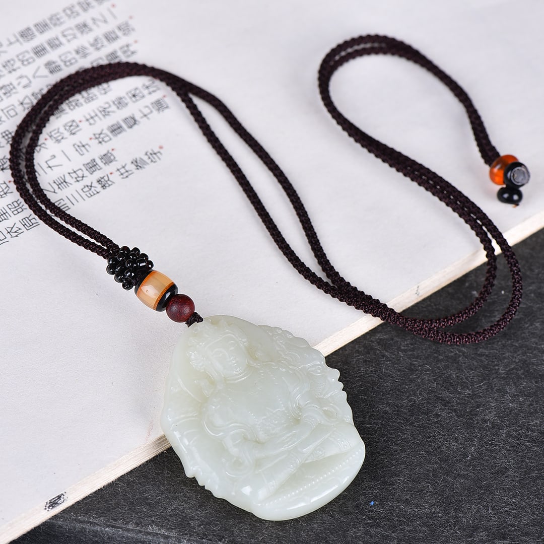 An Exquisite White Jade Buddha Pattern Pendant - 5