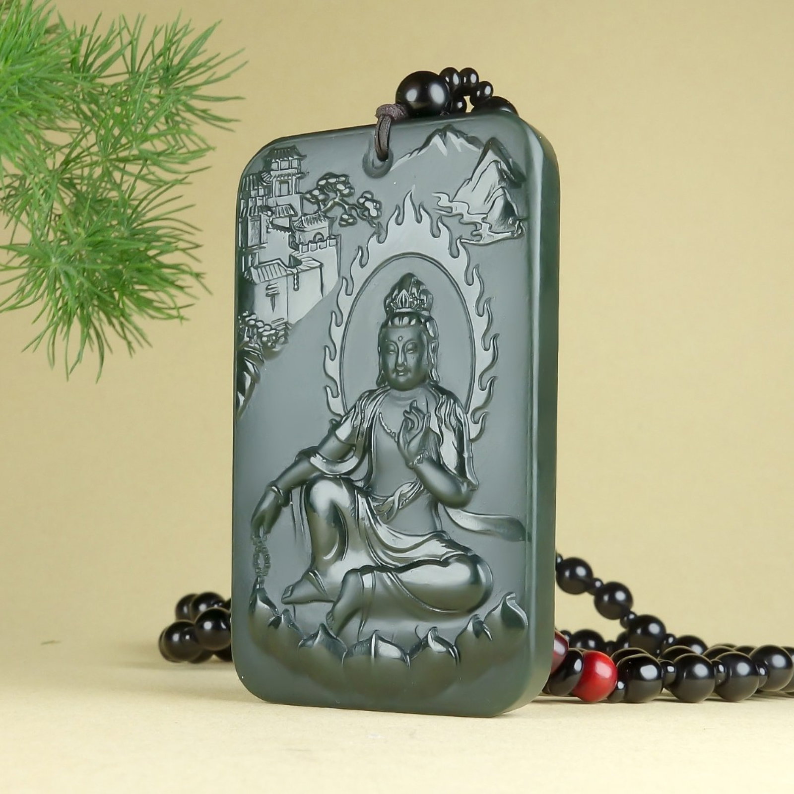 An Exquisite Greenish Jade Statue of Avalokitesvara Pendant - 3
