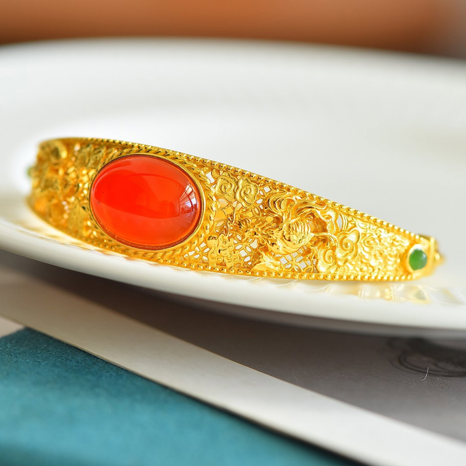 An Exquisite Sterling Silver-Gold Plated Inlaid Agate Bracelets - 2