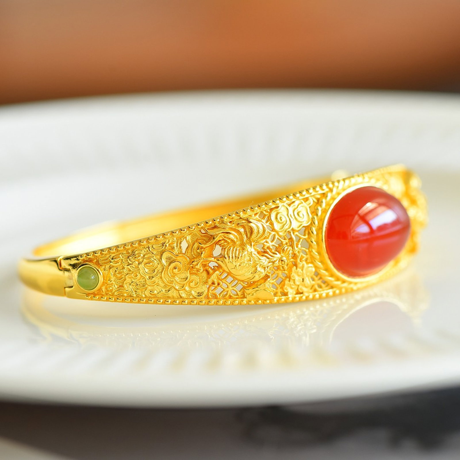 An Exquisite Sterling Silver-Gold Plated Inlaid Agate Bracelets - 3