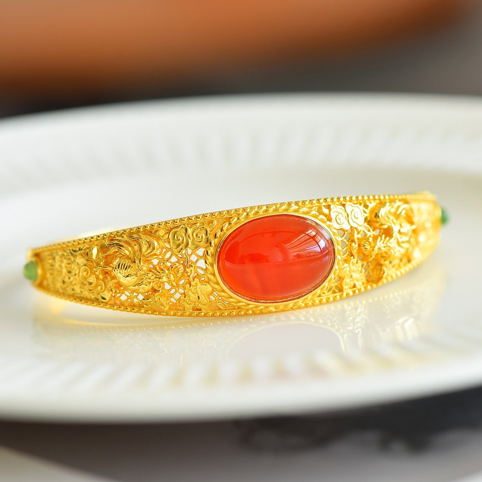 An Exquisite Sterling Silver-Gold Plated Inlaid Agate Bracelets - 4