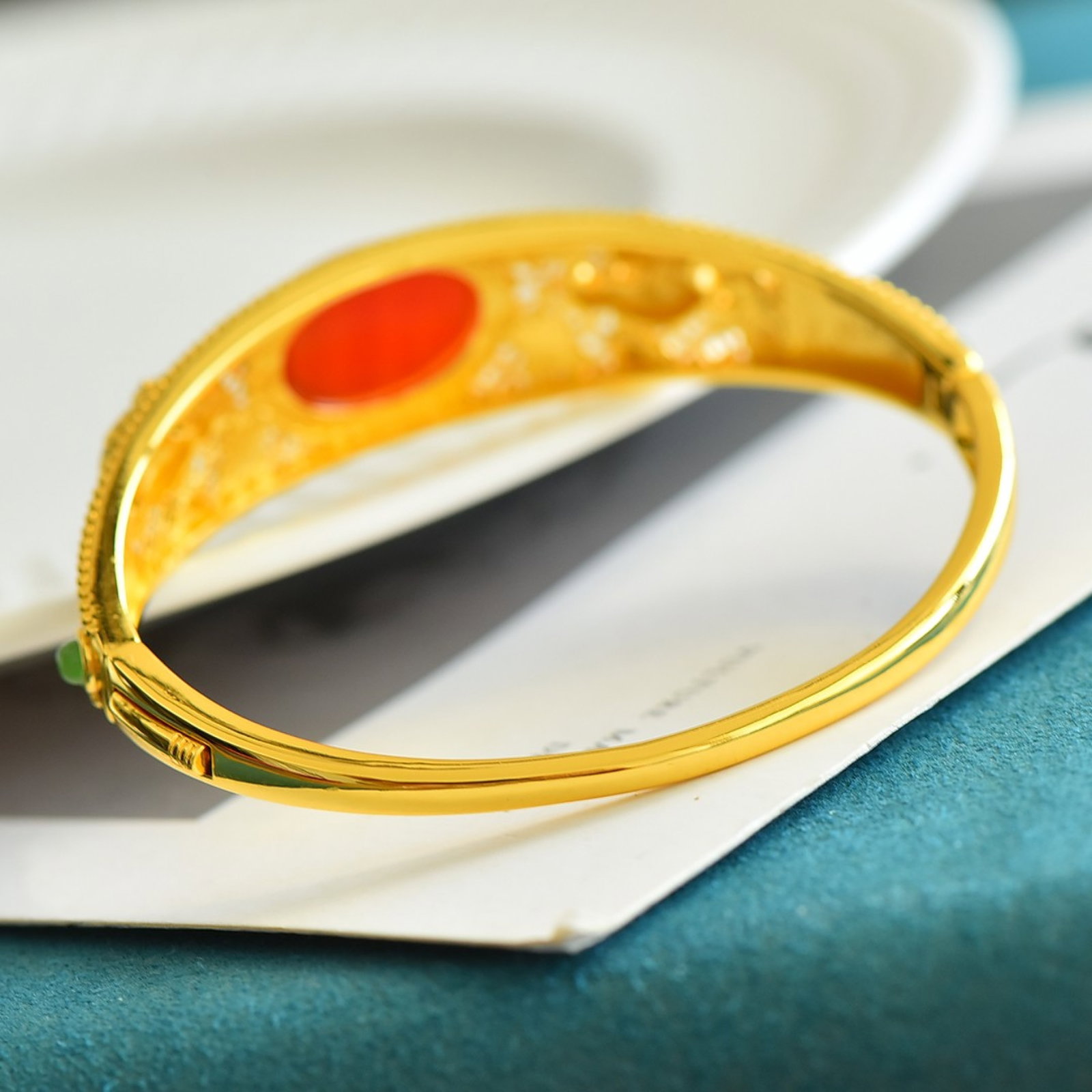 An Exquisite Sterling Silver-Gold Plated Inlaid Agate Bracelets - 5