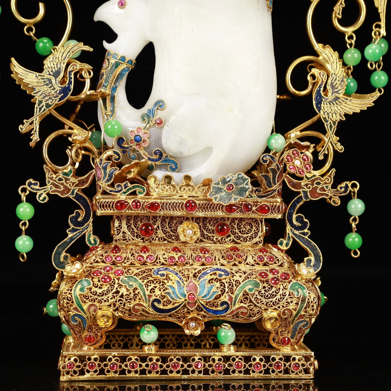 An Exquisite Filigree and Gilding Inlaid White Jade Phoenix Cup,Inlaid Gems - 11