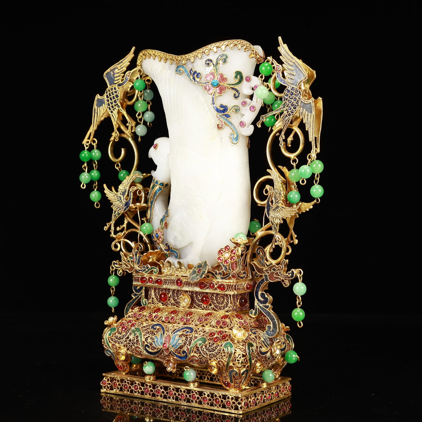 An Exquisite Filigree and Gilding Inlaid White Jade Phoenix Cup,Inlaid Gems - 12
