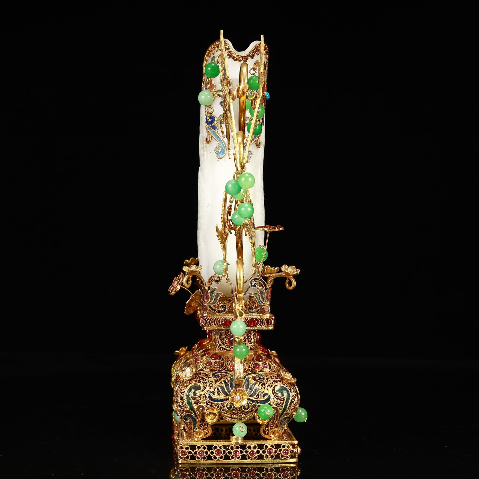 An Exquisite Filigree and Gilding Inlaid White Jade Phoenix Cup,Inlaid Gems - 13