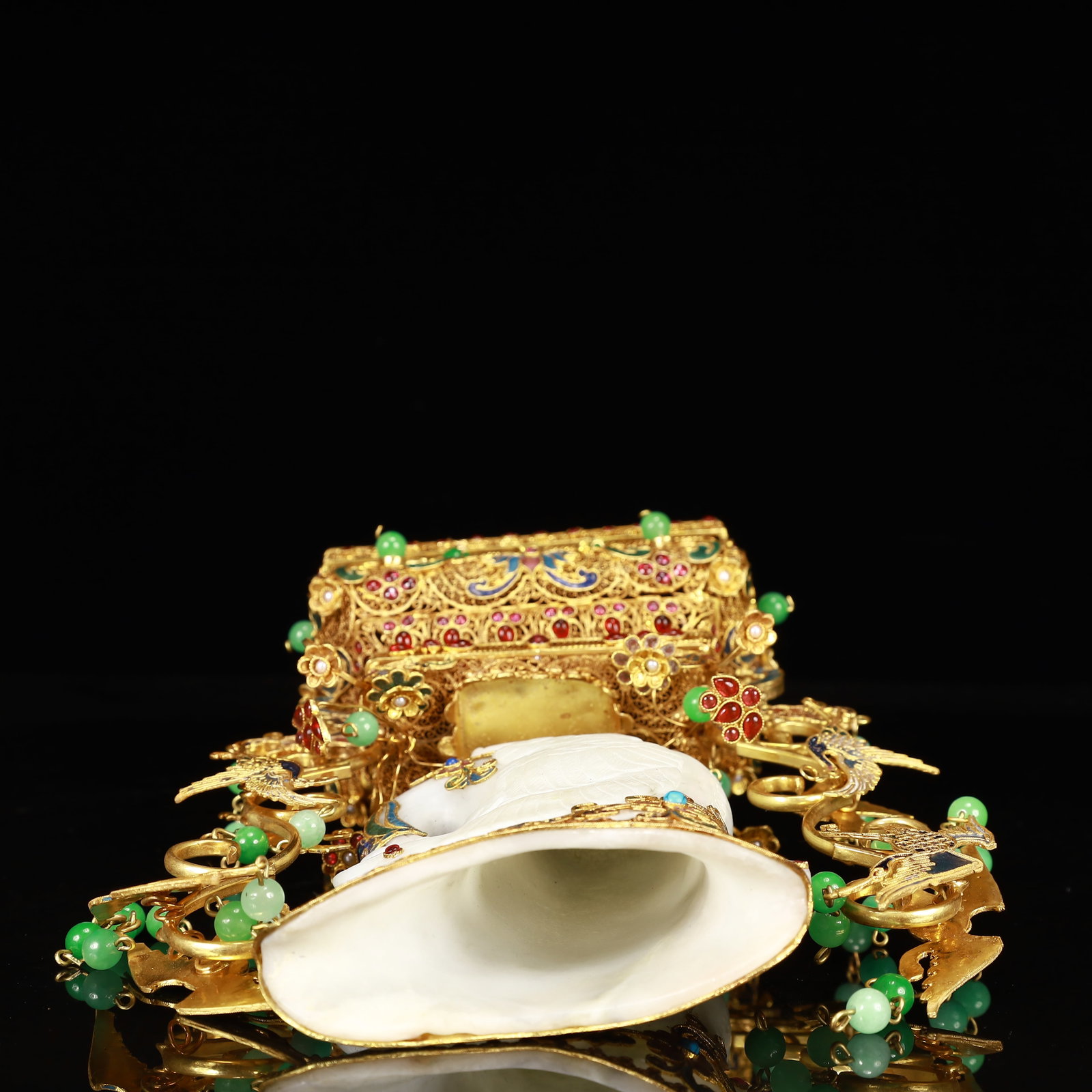 An Exquisite Filigree and Gilding Inlaid White Jade Phoenix Cup,Inlaid Gems - 14