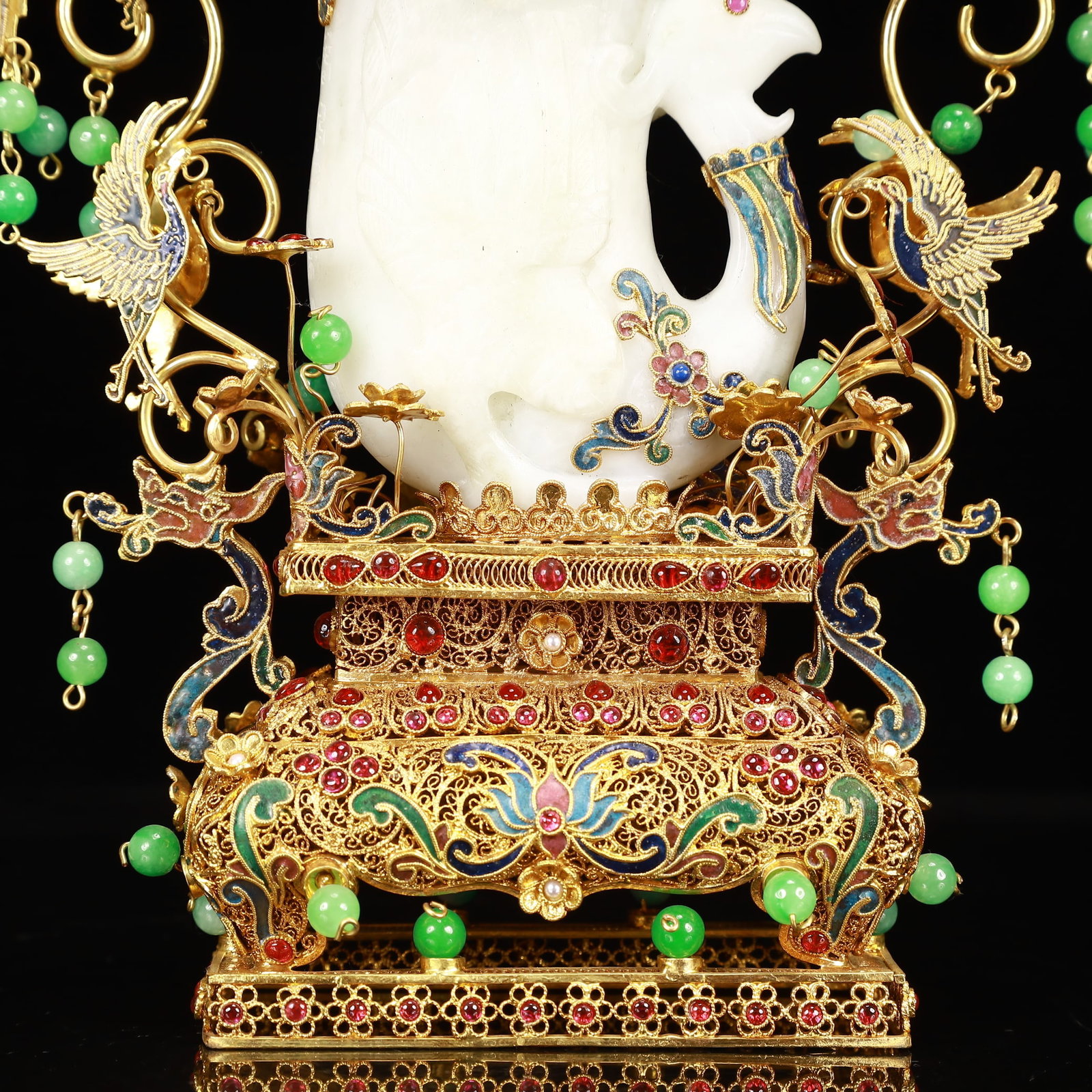An Exquisite Filigree and Gilding Inlaid White Jade Phoenix Cup,Inlaid Gems - 3