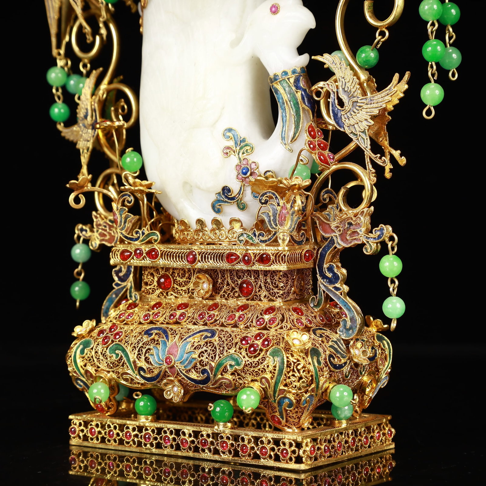An Exquisite Filigree and Gilding Inlaid White Jade Phoenix Cup,Inlaid Gems - 6