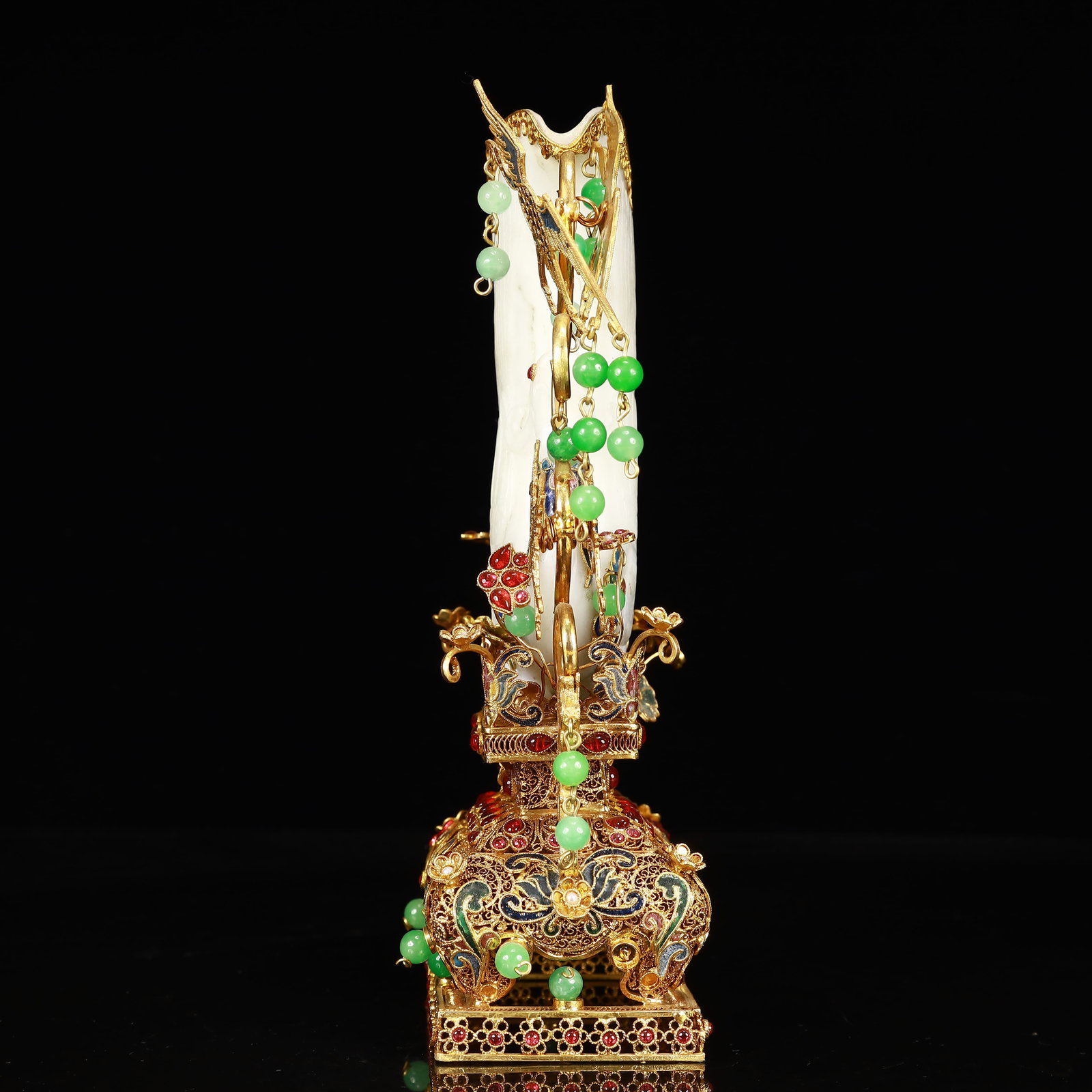 An Exquisite Filigree and Gilding Inlaid White Jade Phoenix Cup,Inlaid Gems - 7