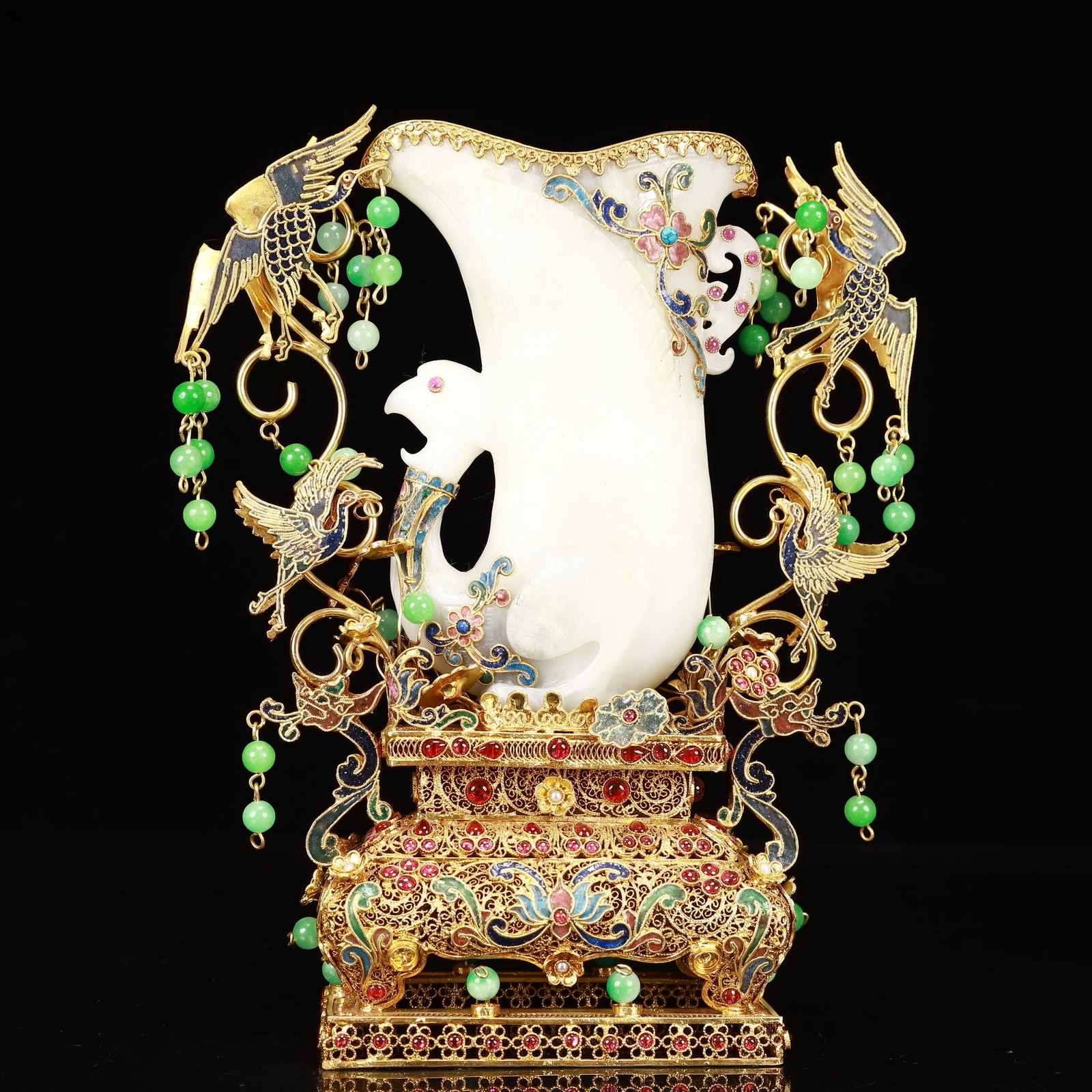 An Exquisite Filigree and Gilding Inlaid White Jade Phoenix Cup,Inlaid Gems - 9