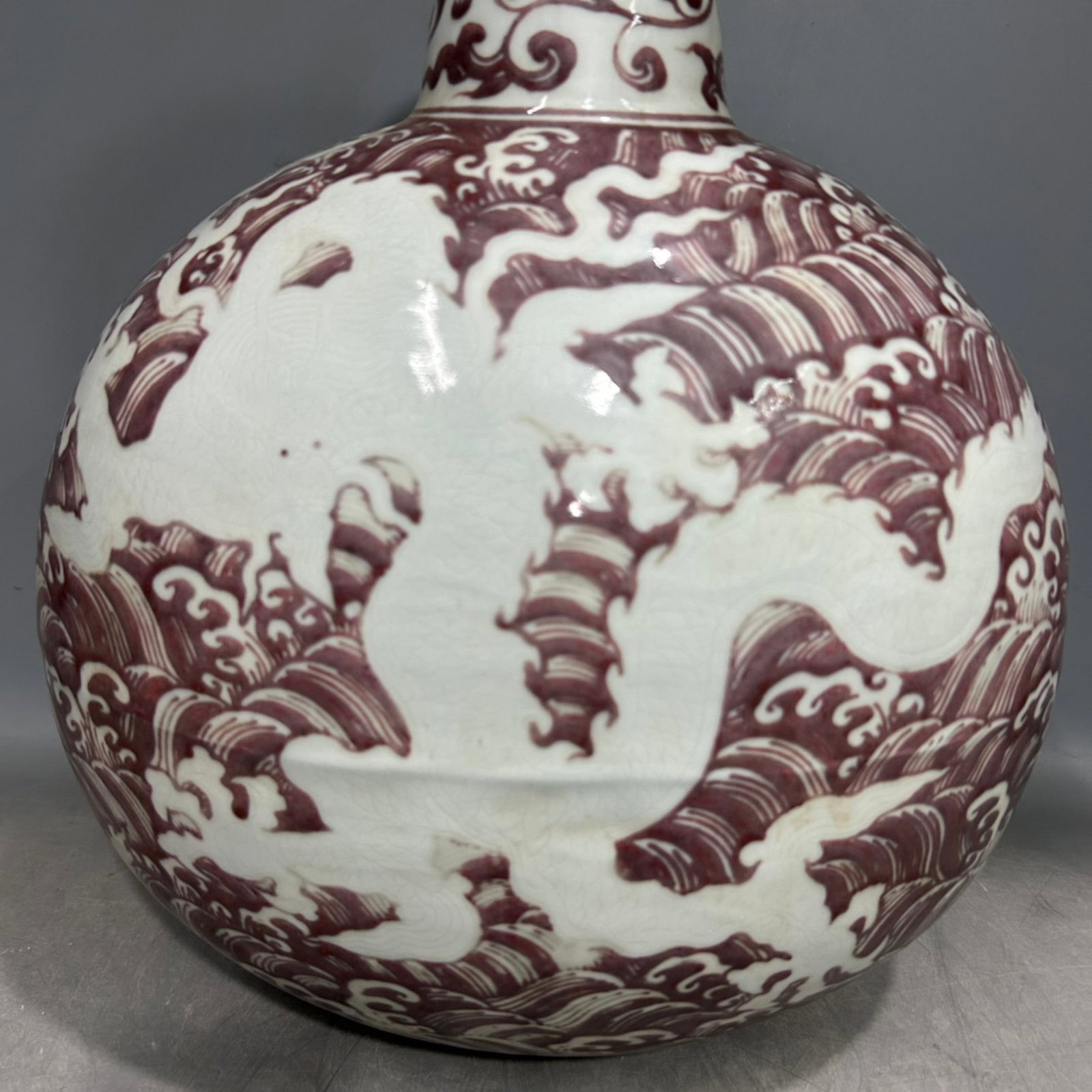 A Huge Underglaze-Red Seawater and Dragon Pattern Vase - 2