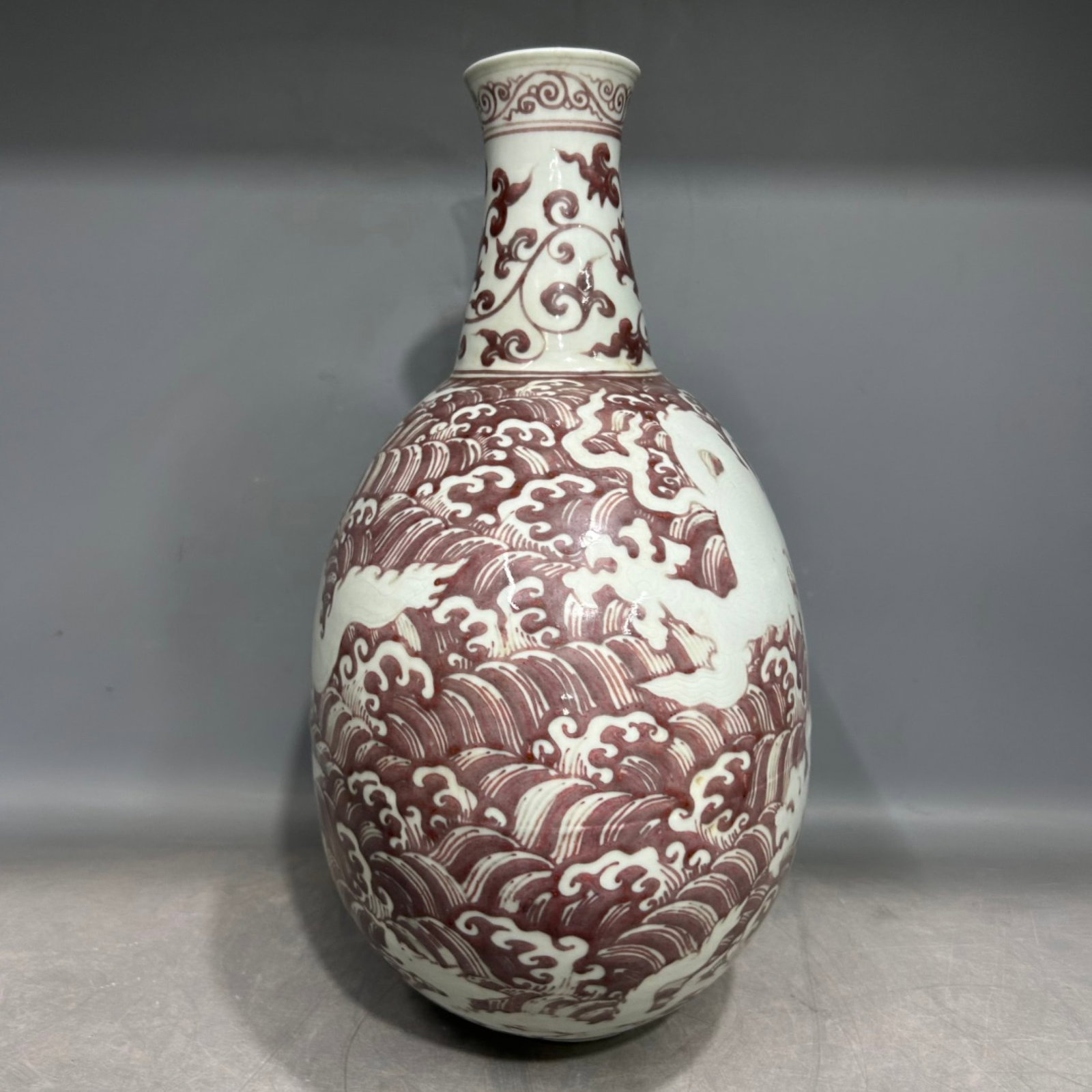 A Huge Underglaze-Red Seawater and Dragon Pattern Vase - 3