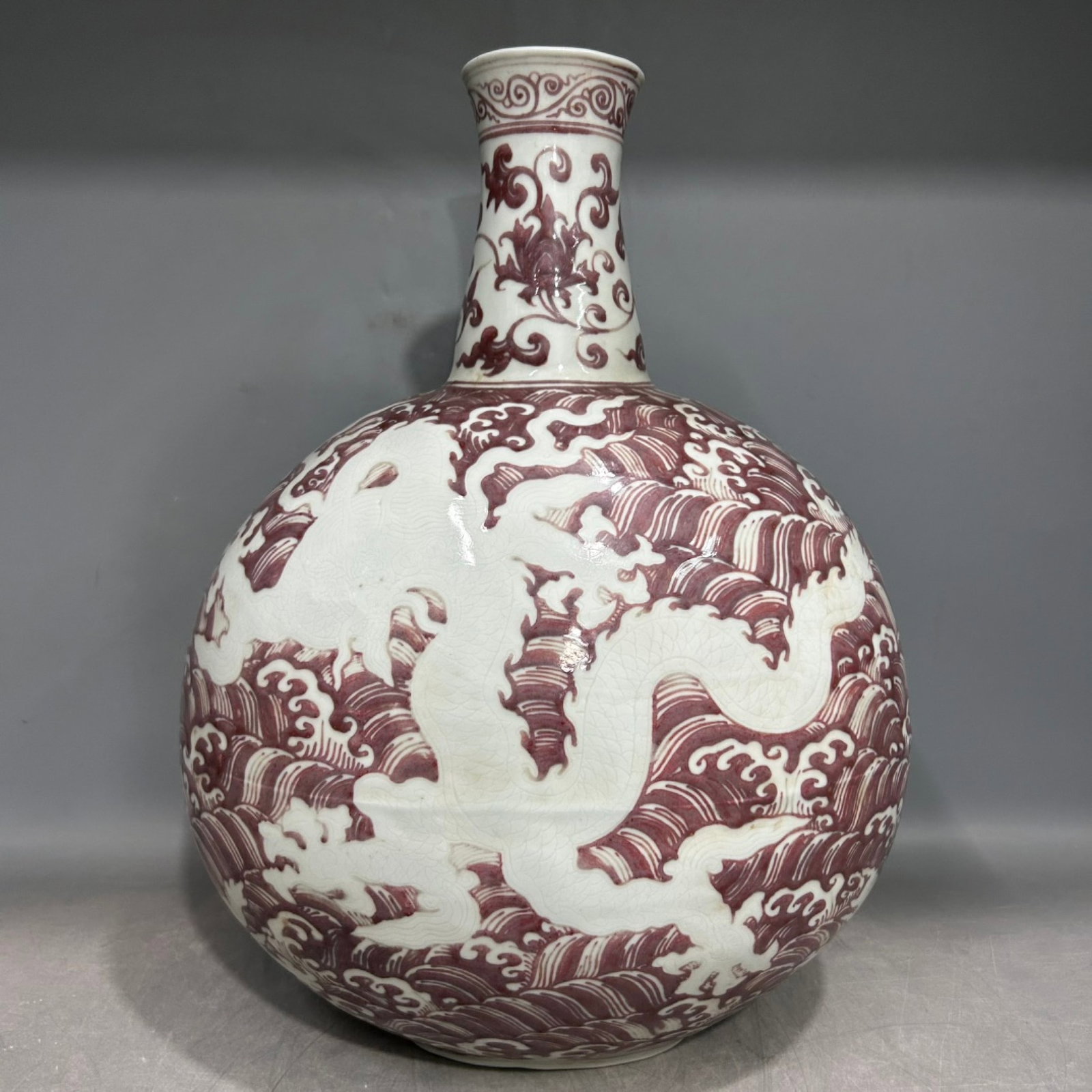 A Huge Underglaze-Red Seawater and Dragon Pattern Vase - 4