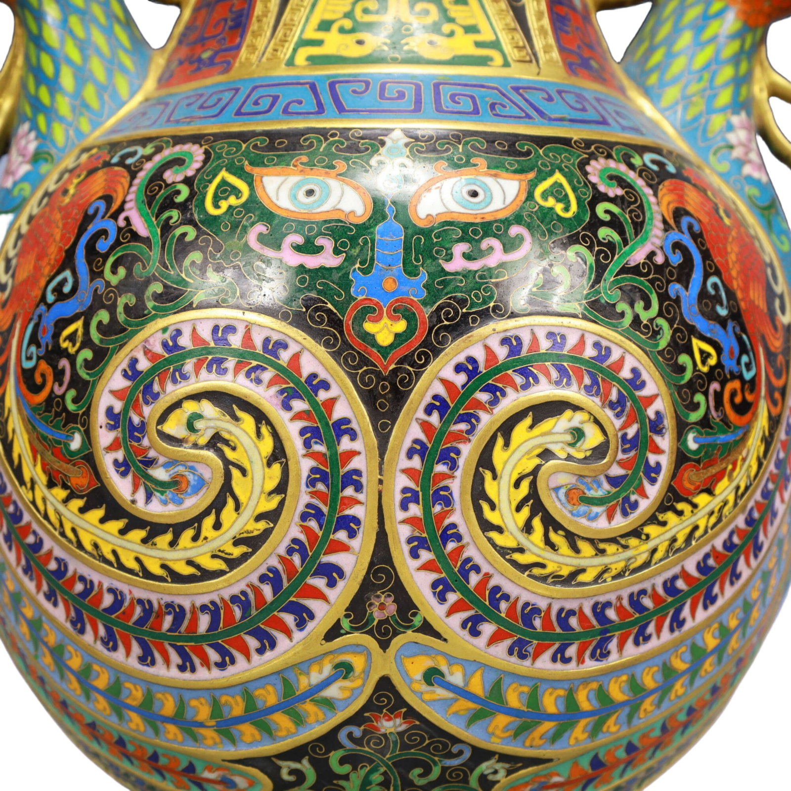 A Pair of Huge Cloisonne Beast-Face Pattern Phoenix-Ears Vase - 10