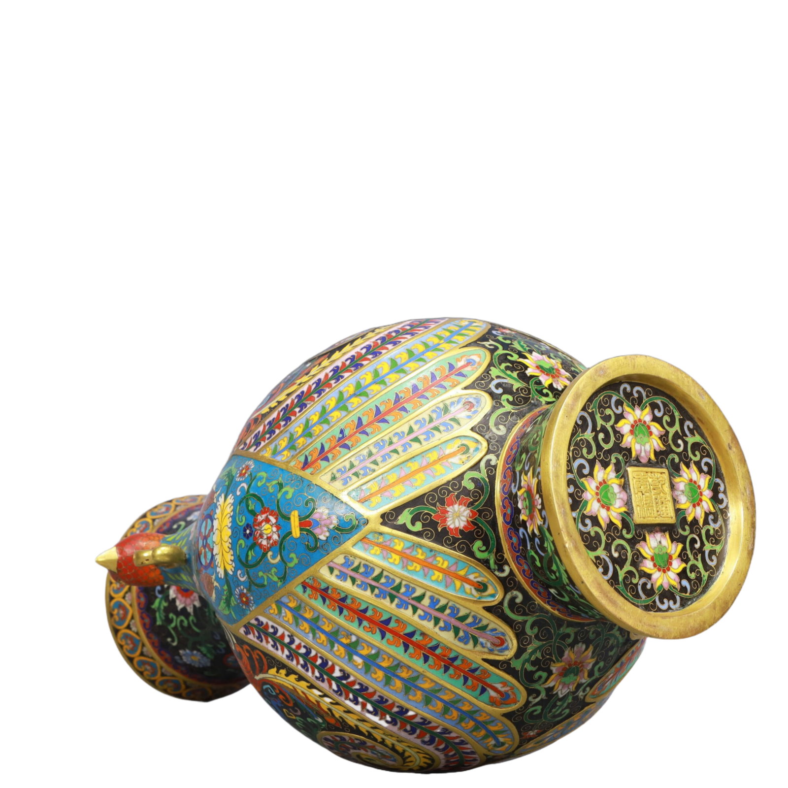 A Pair of Huge Cloisonne Beast-Face Pattern Phoenix-Ears Vase - 13