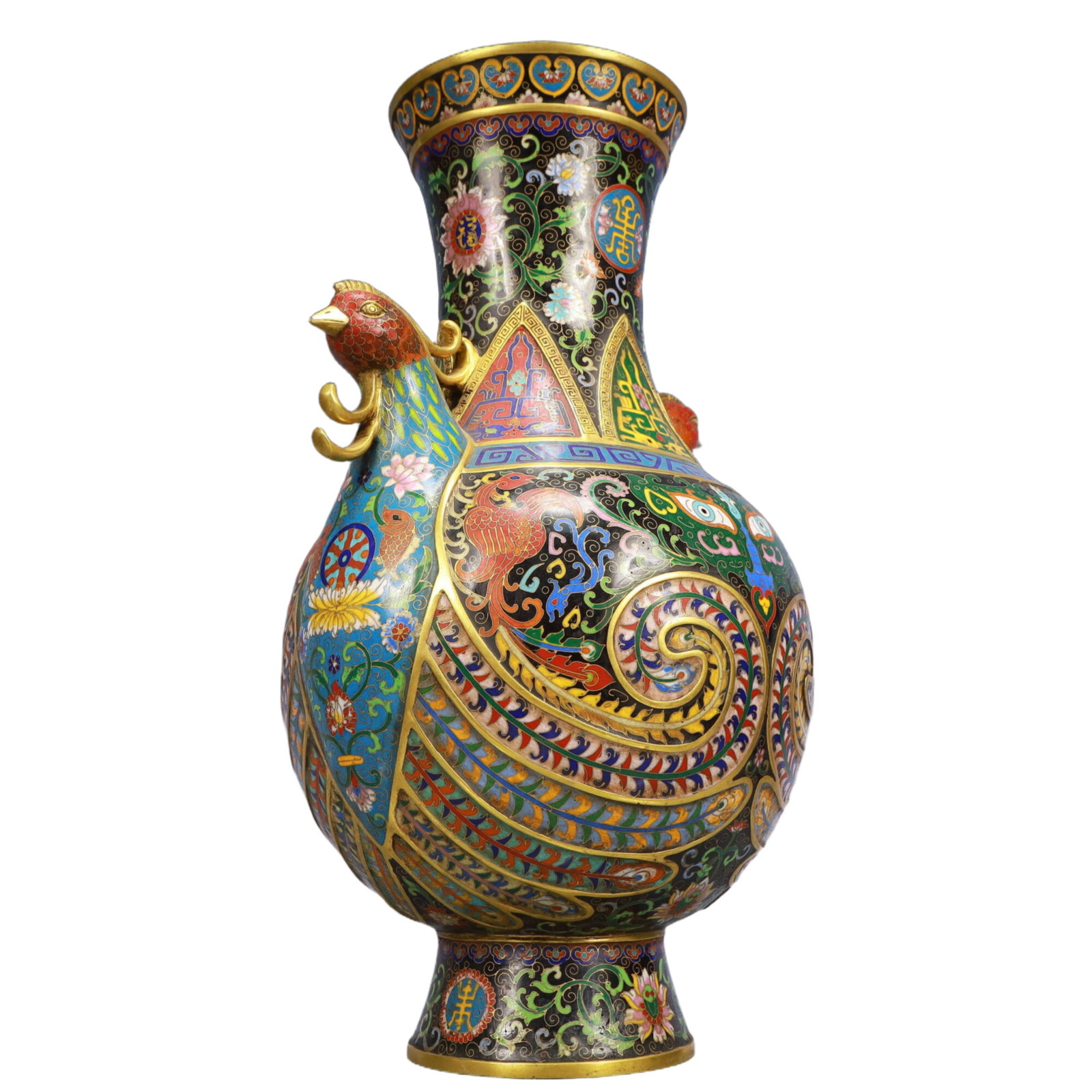 A Pair of Huge Cloisonne Beast-Face Pattern Phoenix-Ears Vase - 15
