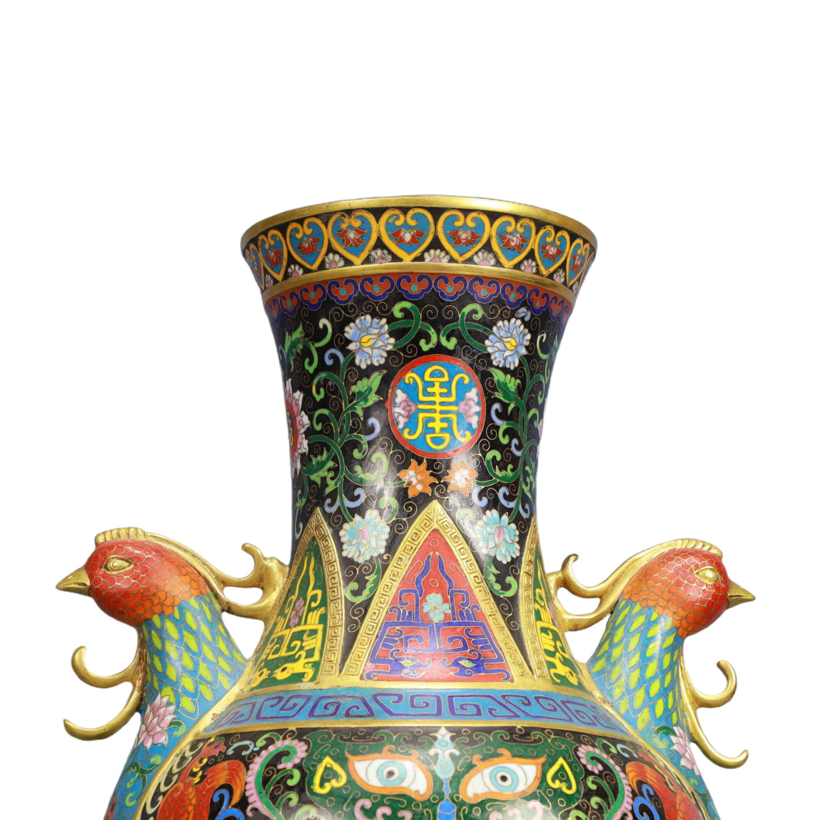 A Pair of Huge Cloisonne Beast-Face Pattern Phoenix-Ears Vase - 4