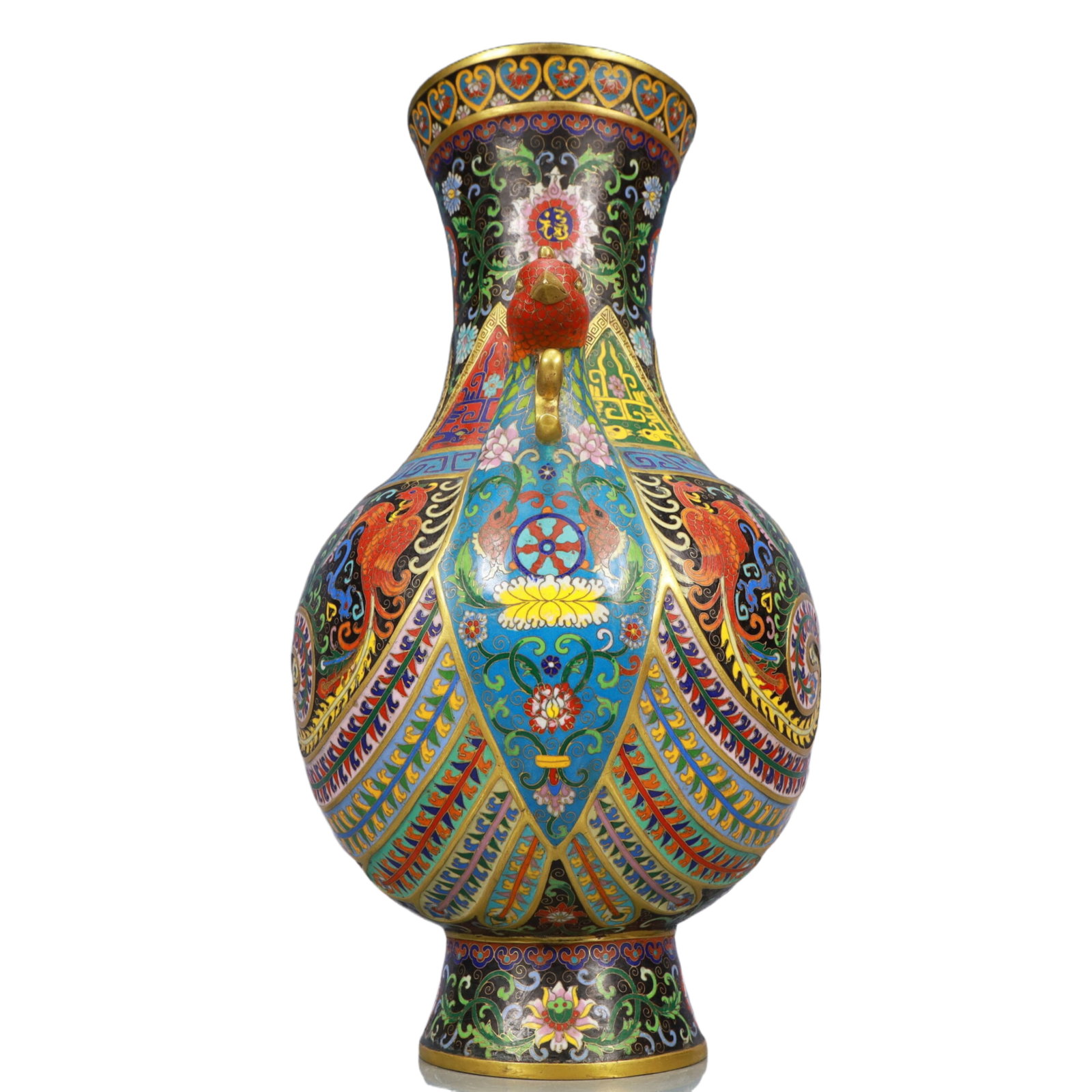 A Pair of Huge Cloisonne Beast-Face Pattern Phoenix-Ears Vase - 6