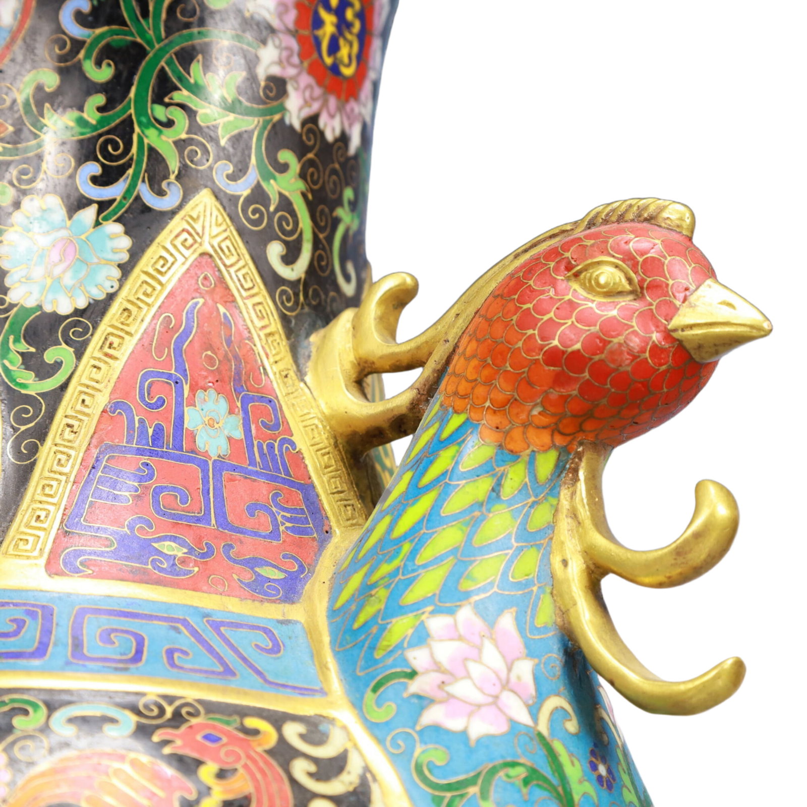 A Pair of Huge Cloisonne Beast-Face Pattern Phoenix-Ears Vase - 8