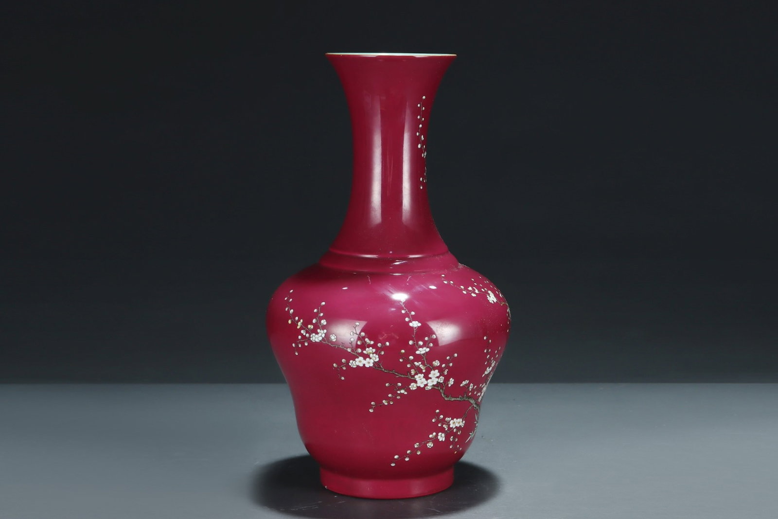 A Rare Red Glazed Famille-Rose Painted Gold Flower Pattern Vase,With Vertical Scroll Painting on ... - 2