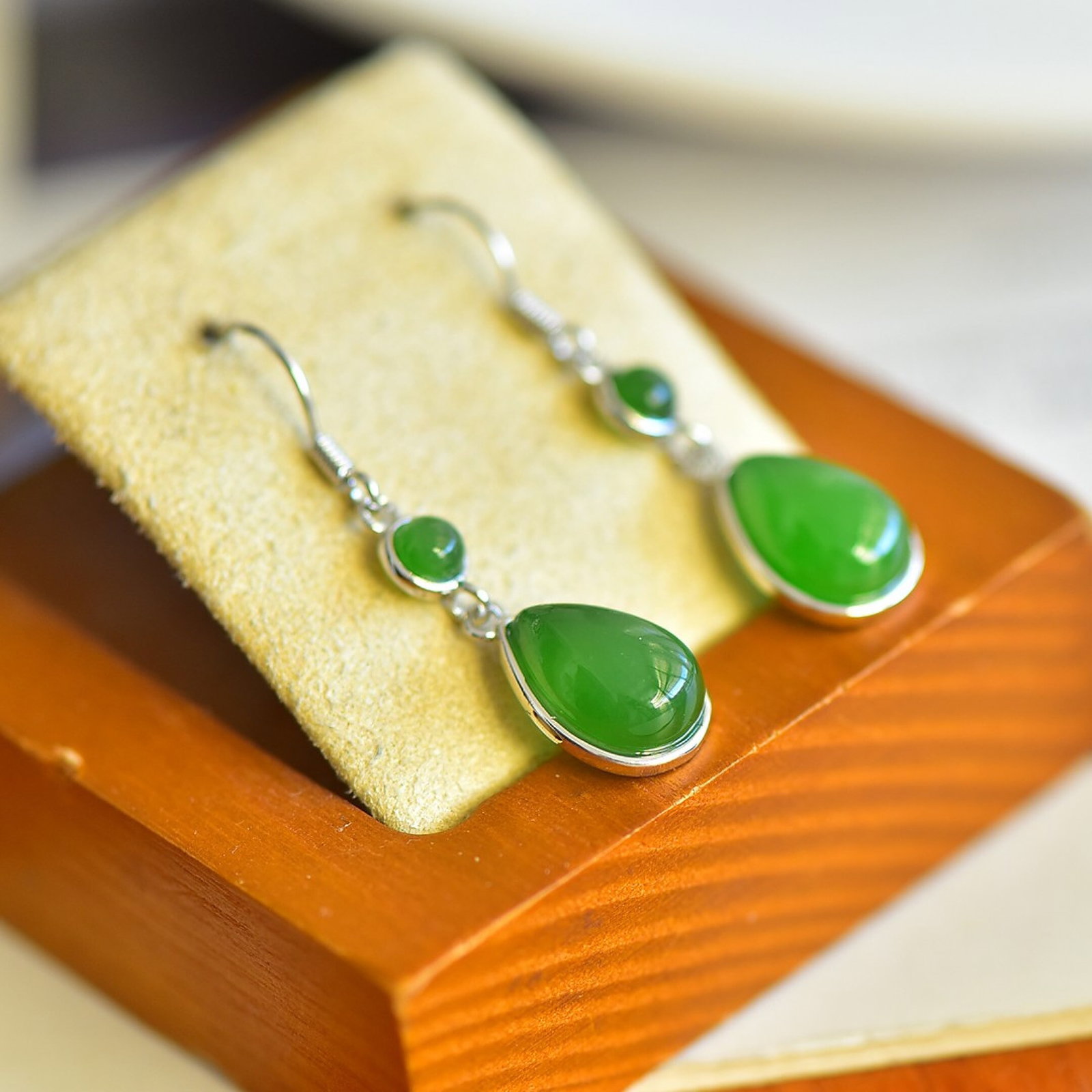 A Pair of Exquisite Sterling Silver Inlaid Jasper Earrings - 4
