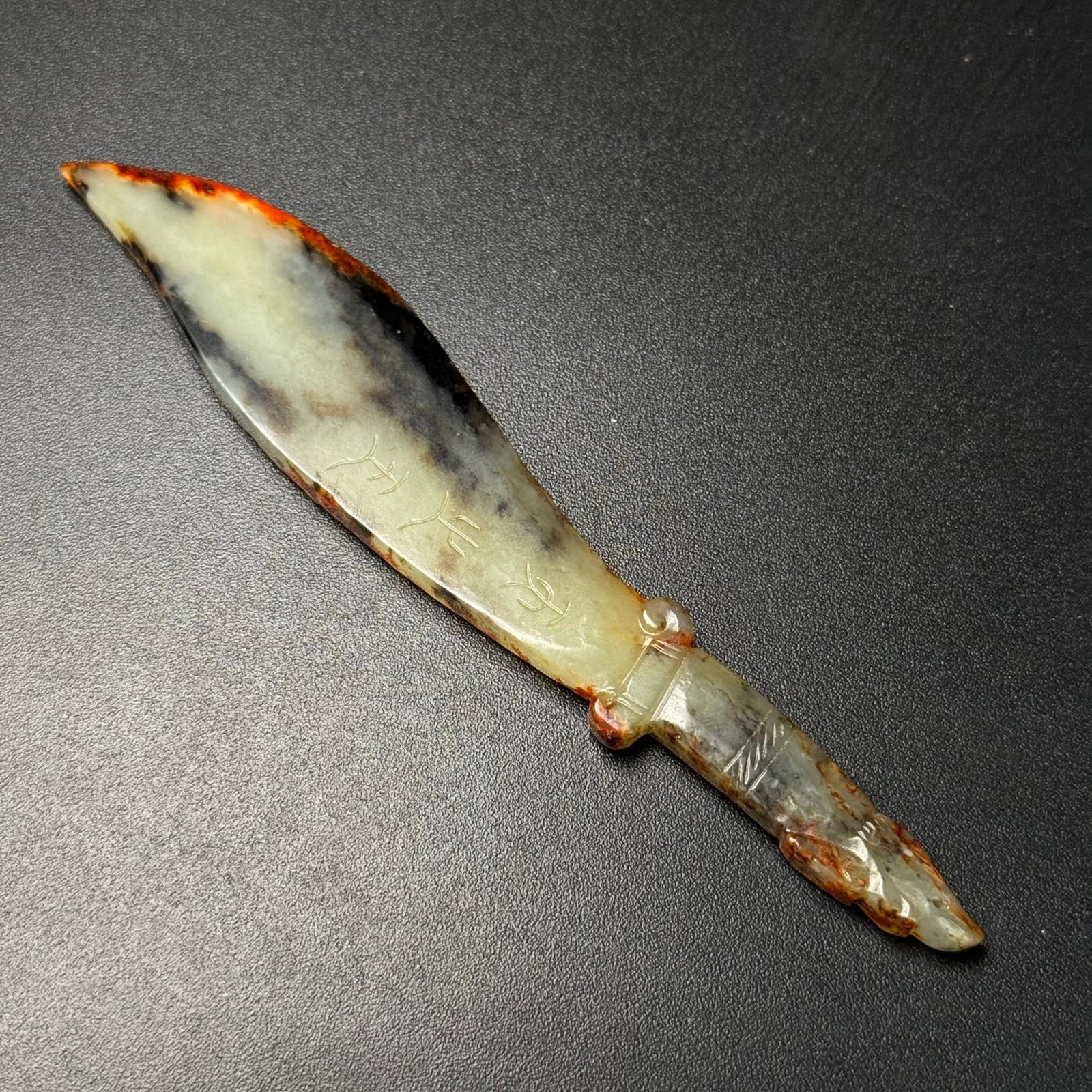 An Exquisite White Jade Dragon-head Dagger,With Inscription - 2