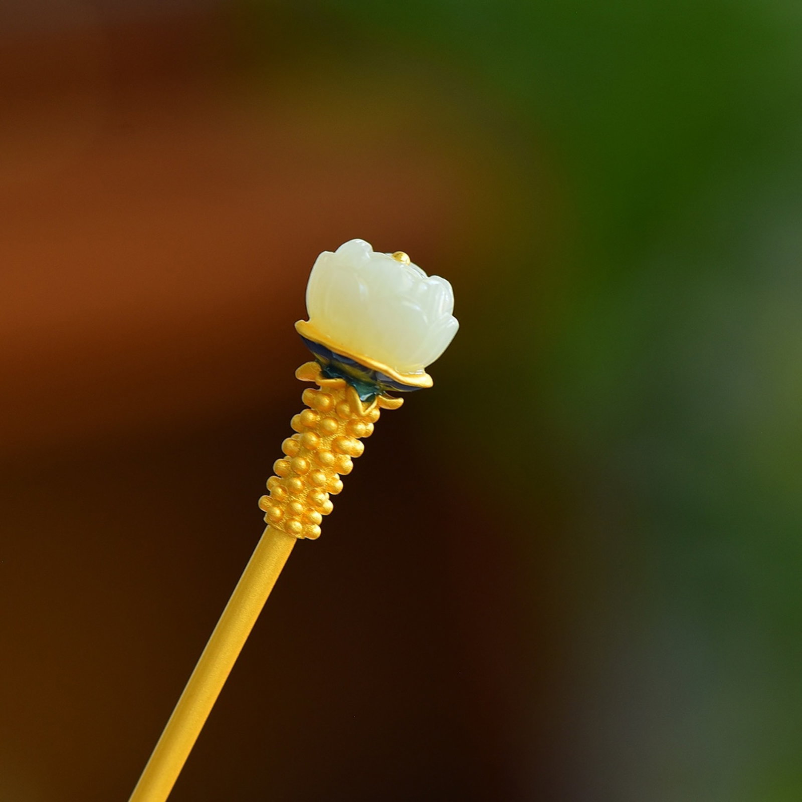 An Exquisite Sterling Silver-Gold Plated Inlaid White Jade Enamel Hairpin - 2