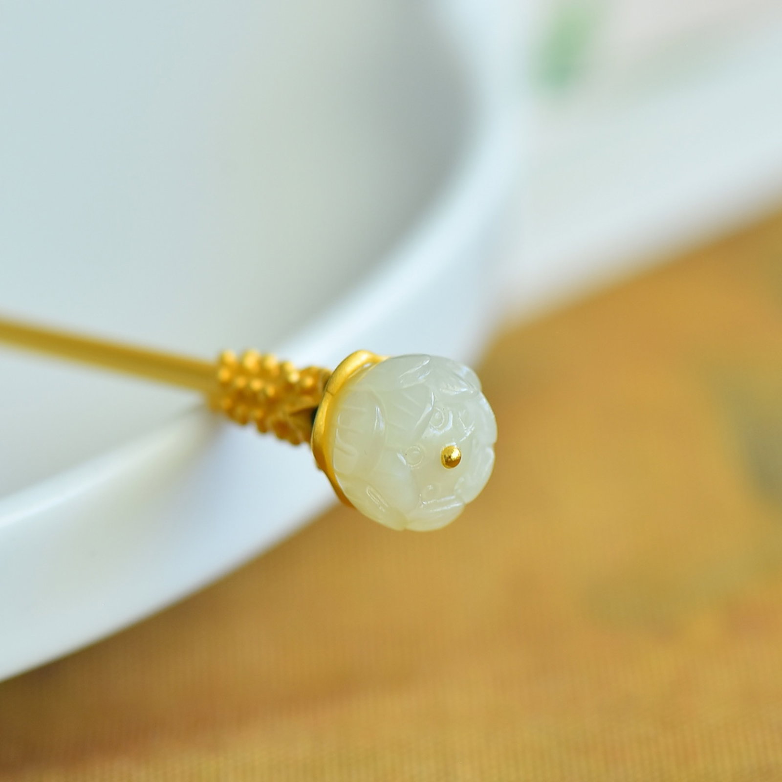 An Exquisite Sterling Silver-Gold Plated Inlaid White Jade Enamel Hairpin - 4