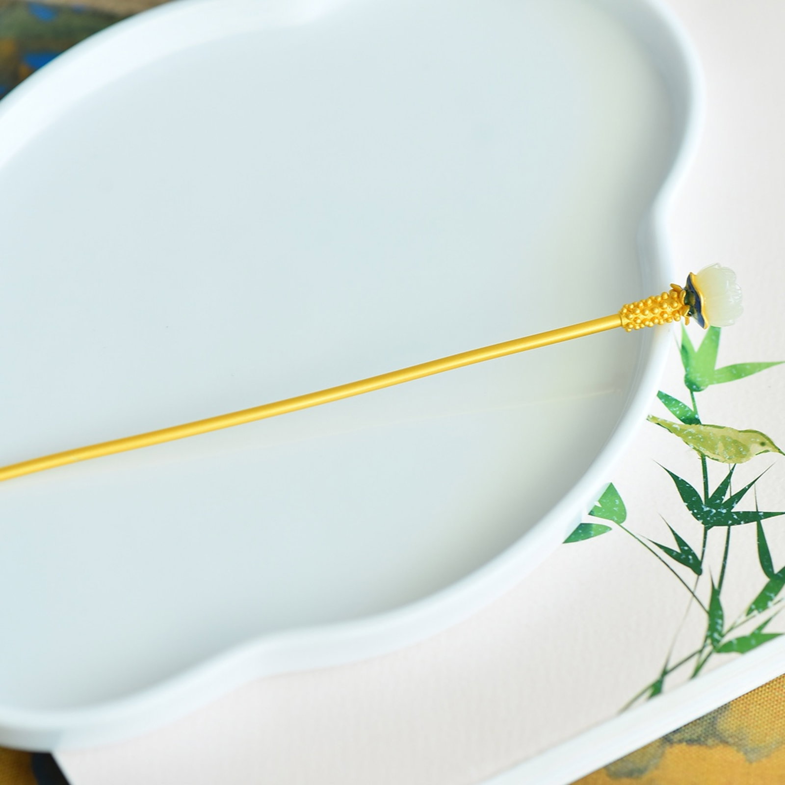 An Exquisite Sterling Silver-Gold Plated Inlaid White Jade Enamel Hairpin - 5
