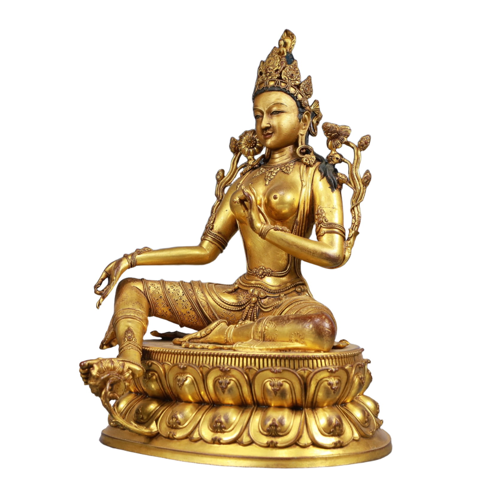 A Solemn Gilt Bronze Statue of Tara - 6