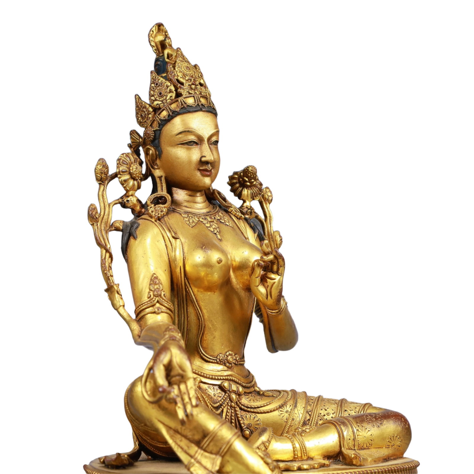 A Solemn Gilt Bronze Statue of Tara - 9