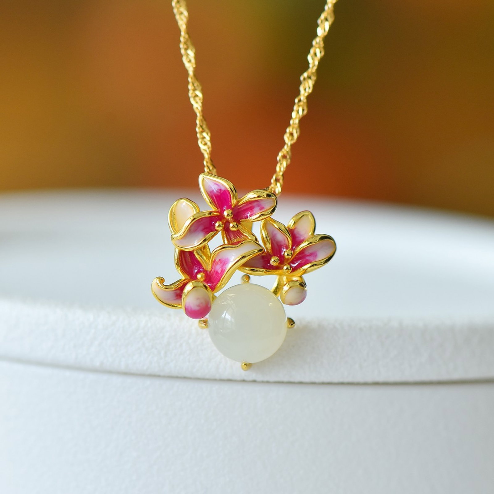 A Set of Fine Sterling Silver-Gold Plated Inlaid White Jade Jewelrys - 2