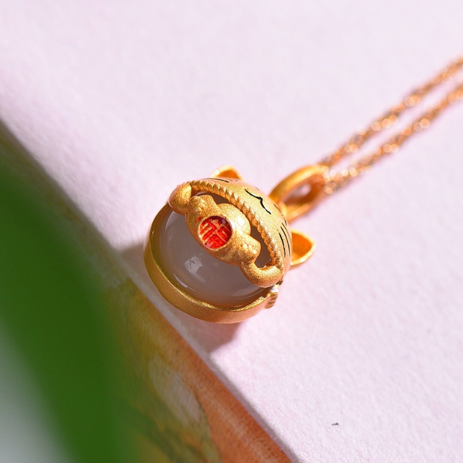 An Exquisite Sterling Silver-Gold Plated Inlaid White Jade Enamel Pendant - 2