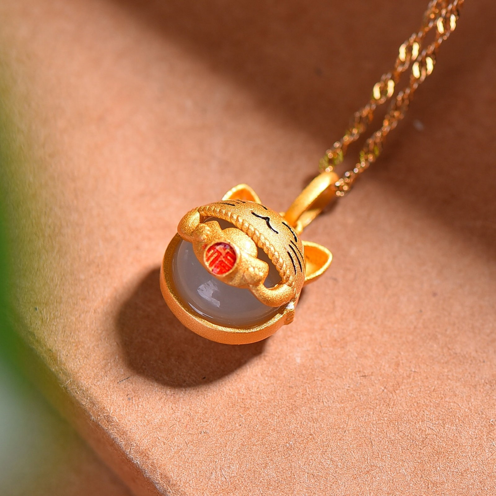An Exquisite Sterling Silver-Gold Plated Inlaid White Jade Enamel Pendant - 3
