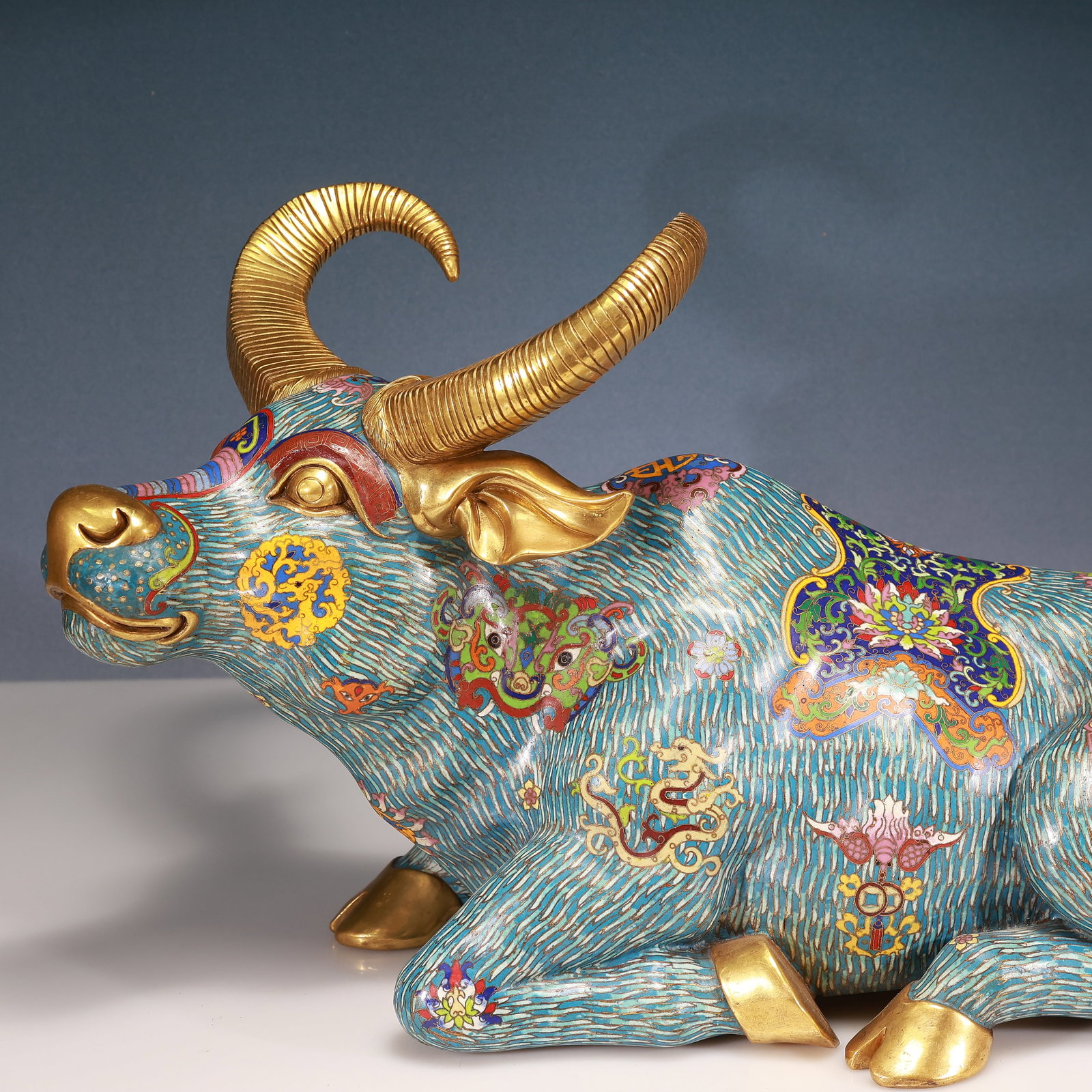 A Huge Cloisonne Beast-Face and Dragon Pattern Buffalo Ornament - 2