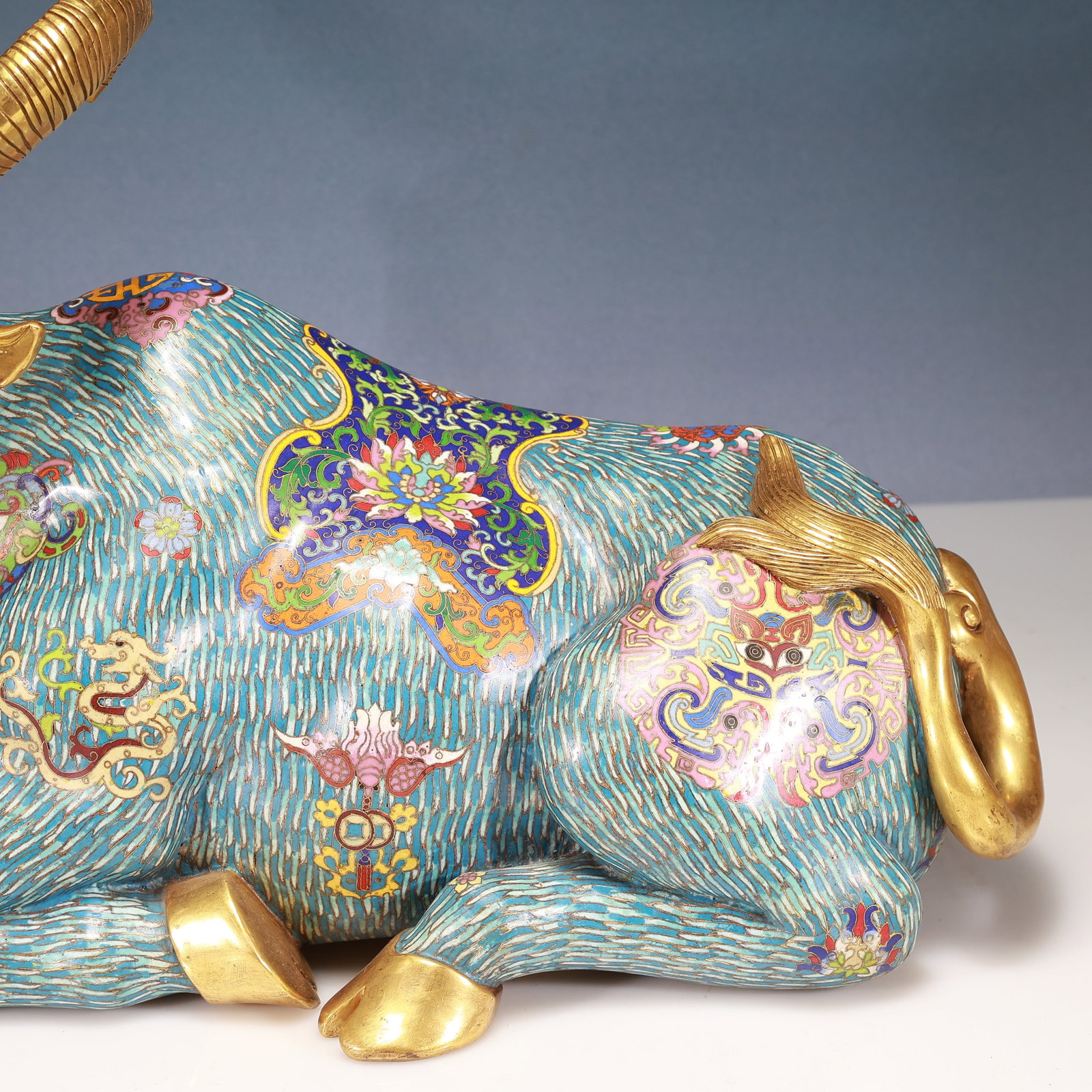 A Huge Cloisonne Beast-Face and Dragon Pattern Buffalo Ornament - 3
